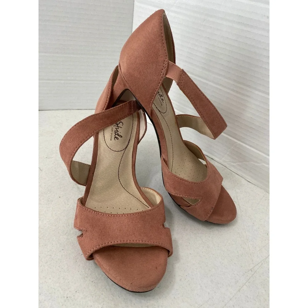 LifeStride Mega Heeled Sandals Women 7.5W Mauve Pink Excellent Faux Suede Strapp